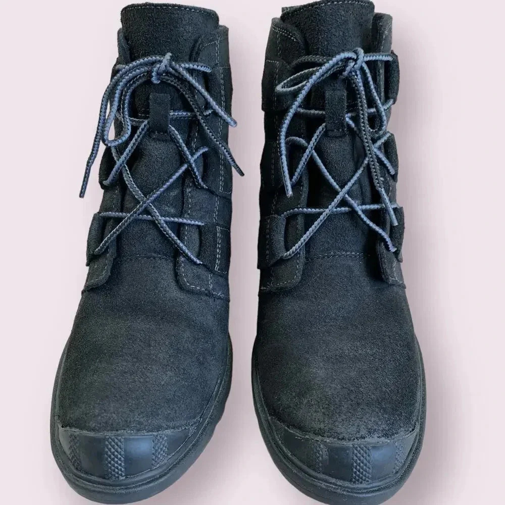 Sorel Suede Leather Waterproof Wedge Heel Ankle Bootie Lace Up Size 9 Black - Picture 3 of 16